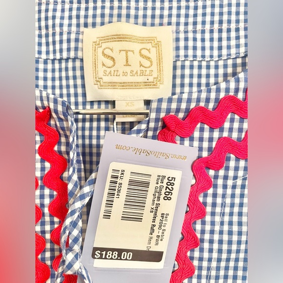 NWT - STS Sail to Sable Pink Blue Embroidered Tiered  Gingham Tunic Dress Sz  XS - Picture 7 of 9